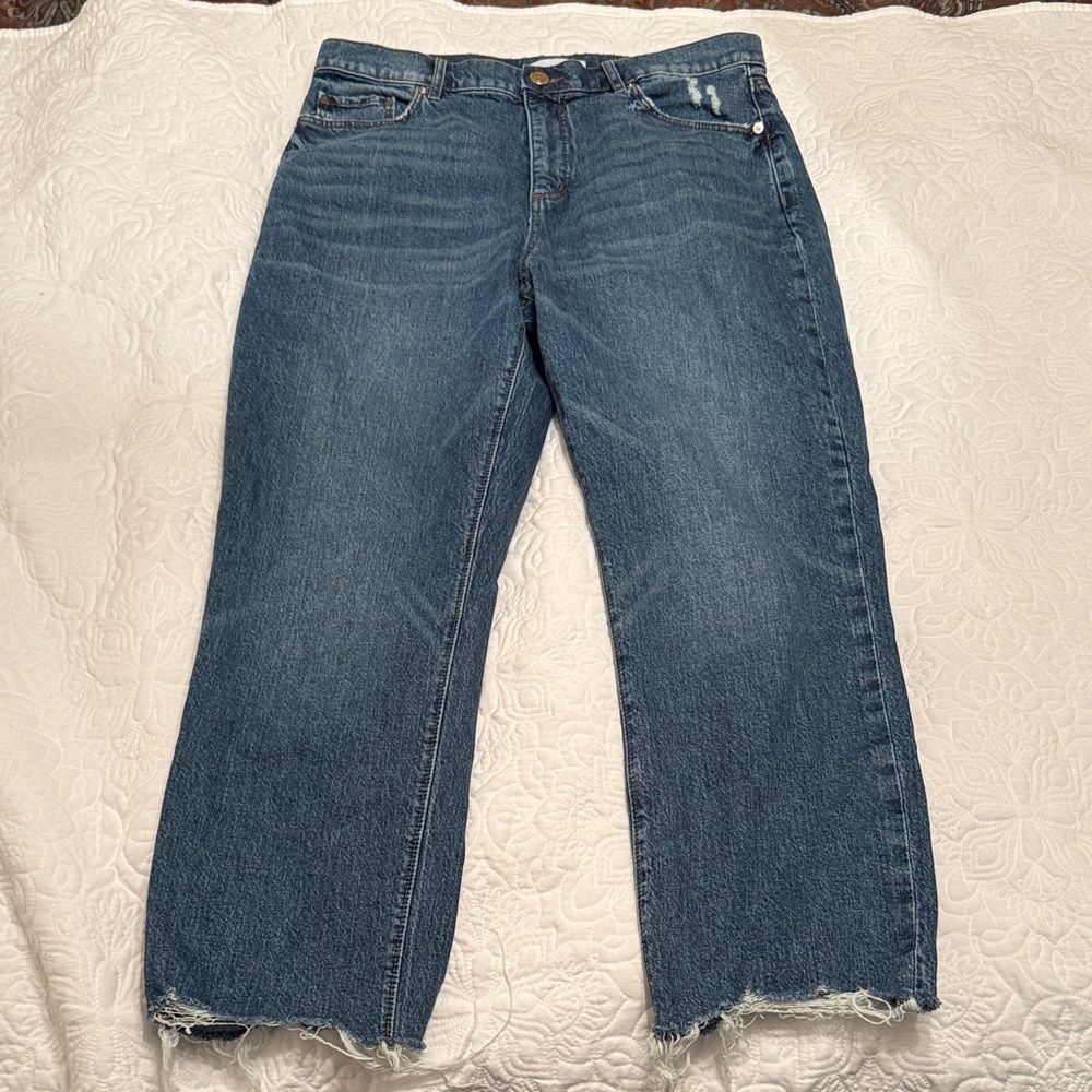 LOFT High Waist Straight Crop 30/10 Classic Blue Jeans Light Distressed